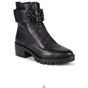 Karl Lagerfeld Pippa Jeweled strap pebbled Leather.